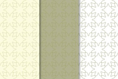 Geometrik süsler kümesi. Zeytin yeşili ve beyaz Dikişsiz desen web, Tekstil ve duvar kağıtları için