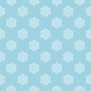 Beyaz ve mavi çiçek desenli. Tekstil ve duvar kağıtları için sorunsuz süsleme