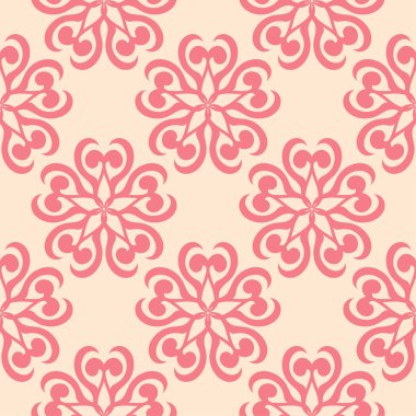 Bej renkli arka plan üzerinde kırmızı çiçekli süs. Tekstil ve duvar kağıtları için seamless modeli