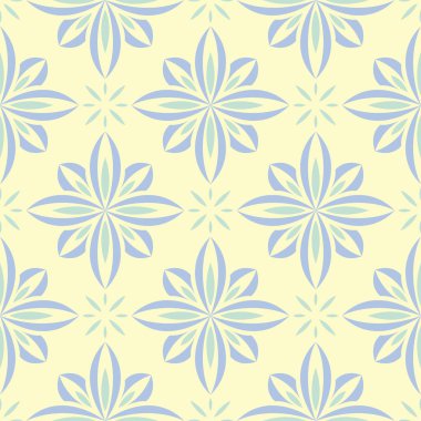 Çiçek sorunsuz arka plan. Mavi ve yeşil çiçek deseni üzerinde bej zemin, duvar kağıtları, Tekstil ve kumaş için