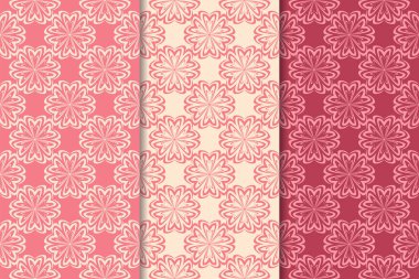 Kırmızı çiçekli süsler kümesi. Kiraz pembe dikey Dikişsiz desen. Duvar kağıdı arka plan