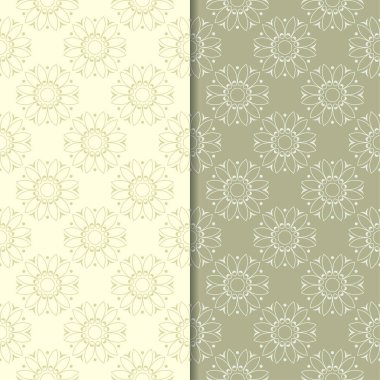 Zeytin yeşili çiçek desenleri. Tekstil ve duvar kağıtları için dikişsiz desen seti