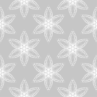 Gri arka plan üzerinde beyaz çiçek süsleme. Tekstil ve duvar kağıtları için seamless modeli