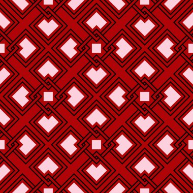 Siyah ve beyaz geometrik seamless modeli. Kırmızı zemin üzerine. Duvar kağıtları ve tekstil tasarım