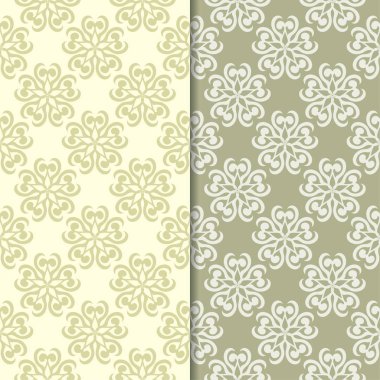 Zeytin yeşili çiçek arka planlar. Tekstil ve duvar kağıtları için dikişsiz desen seti