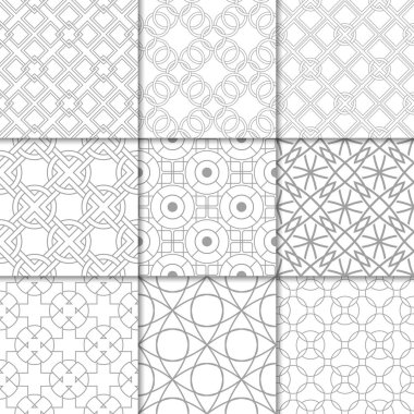 Işık gri geometrik süsler. Web, Tekstil ve duvar kağıtları için tarafsız Dikişsiz desen koleksiyonu
