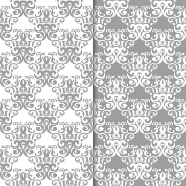 Beyaz ve gri arka plan çiçek kümesi. Tekstil ve duvar kağıtları için dikişsiz desen