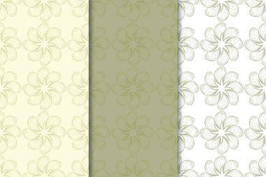 Zeytin yeşili çiçek arka planlar. Tekstil ve duvar kağıtları için dikişsiz desen seti