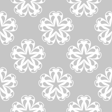 Gri arka plan üzerinde beyaz çiçek süsleme. Tekstil ve duvar kağıtları için seamless modeli