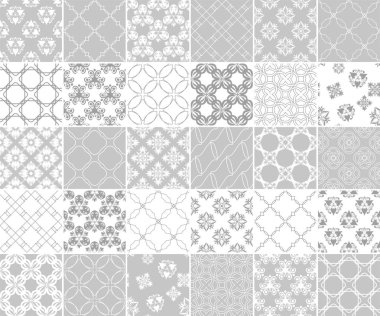 Geometrik ve bitkisel Dikişsiz desen koleksiyonu. Gri ve beyaz arka plan Tekstil ve duvar kağıtları için