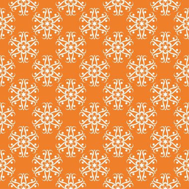 Turuncu zemin üzerine beyaz çiçek süsleme. Tekstil ve duvar kağıtları için seamless modeli