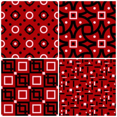 Kırmızı sorunsuz arka plan duvar kağıtları, Tekstil ve kumaş için siyah ve beyaz geometrik desenlerle