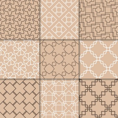 Kahverengi Bej geometrik süsler. Web, Tekstil ve duvar kağıtları için dikişsiz desen koleksiyonu