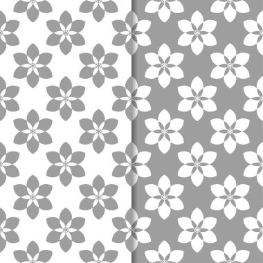 Beyaz ve gri çiçek arka planlar. Tekstil ve duvar kağıtları için dikişsiz desen seti