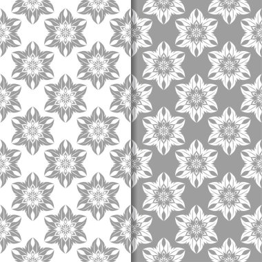 Beyaz ve gri çiçek arka planlar. Tekstil ve duvar kağıtları için dikişsiz desen seti