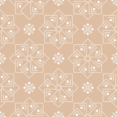 Bej renkli arka plan üzerinde beyaz çiçek süsleme. Tekstil ve duvar kağıtları için seamless modeli