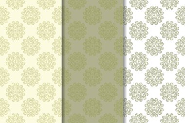 Zeytin yeşili çiçek arka planlar. Tekstil ve duvar kağıtları için dikişsiz desen seti