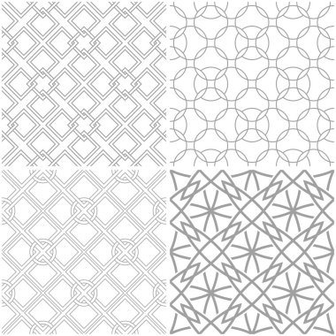 Geometrik desenler. Işık gri ve beyaz sorunsuz arka planlar kümesi. Vektör çizim