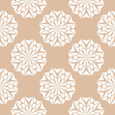 Bej renkli arka plan üzerinde beyaz çiçek süs tasarım. Tekstil ve duvar kağıtları için seamless modeli