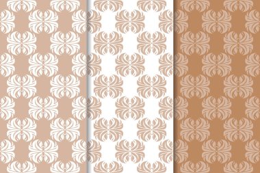 Kahverengi çiçek arka planlar. Tekstil ve duvar kağıtları için dikişsiz desen seti