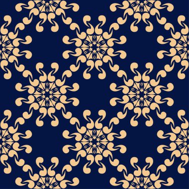 Mavi zemin üzerine altın çiçek. Tekstil ve duvar kağıtları için seamless modeli