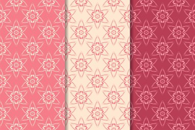 Kırmızı çiçekli süsler kümesi. Kiraz pembe dikey Dikişsiz desen. Duvar kağıdı arka plan