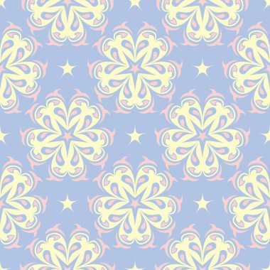 Çiçek seamless modeli. Soluk mavi arka plan duvar kağıtları, Tekstil ve kumaş için bej ve pembe çiçek öğeleri ile