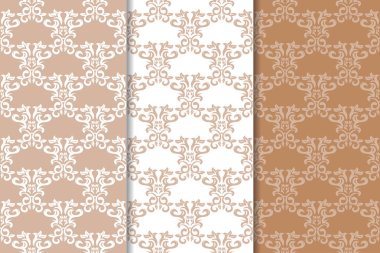 Kahverengi çiçek süsler. Tekstil ve duvar kağıtları için dikey Dikişsiz desen seti