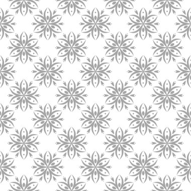 Beyaz arka plan üzerine açık gri çiçek süsleme. Tekstil ve duvar kağıtları için seamless modeli