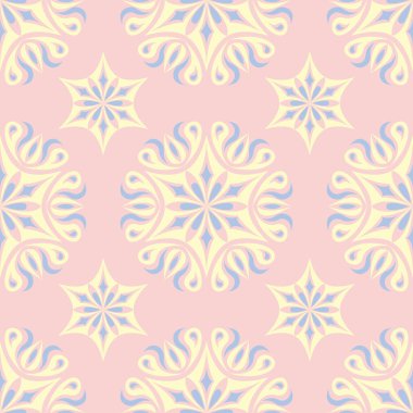 Çiçek seamless modeli. Soluk pembe arka plan duvar kağıtları, Tekstil ve kumaş için ışık mavi ve sarı çiçek öğeleri