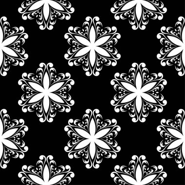 Siyah ve beyaz çiçek süsleme. Tekstil ve duvar kağıtları için seamless modeli