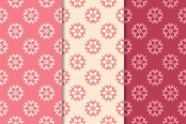 Kiraz kırmızı çiçekli süsler. Dikey Dikişsiz desen seti. Duvar kağıdı arka plan