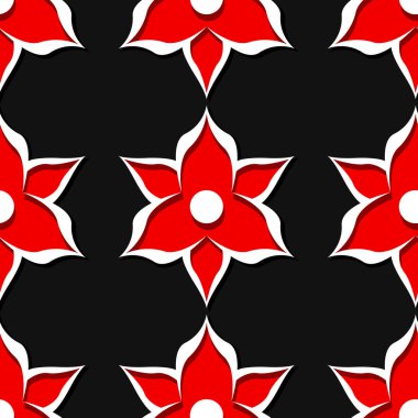 Sorunsuz çiçek desenli. Kırmızı ve siyah 3d tasarımlar. Vektör çizim