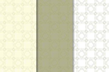 Geometrik süsler kümesi. Zeytin yeşili ve beyaz Dikişsiz desen web, Tekstil ve duvar kağıtları için