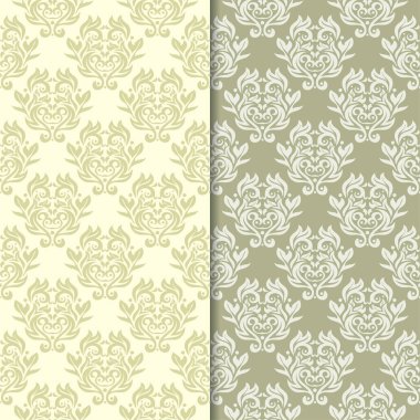 Zeytin yeşili çiçek arka planlar. Tekstil ve duvar kağıtları için dikişsiz desen seti