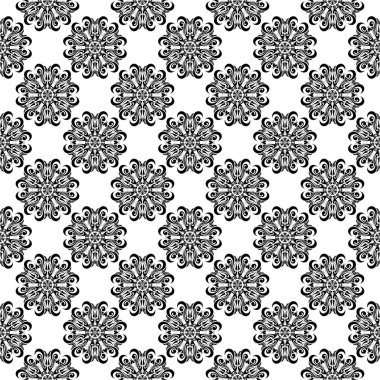 Siyah ve beyaz çiçekli süsler. Tekstil ve duvar kağıtları için seamless modeli