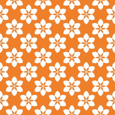 Turuncu zemin üzerine beyaz çiçek süsleme. Tekstil ve duvar kağıtları için seamless modeli