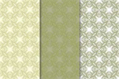 Zeytin yeşili çiçek arka planlar. Tekstil ve duvar kağıtları için dikişsiz desen seti