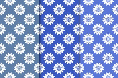 Çiçek süsler kümesi. Mavi dikey Dikişsiz desen. Duvar kağıdı arka plan