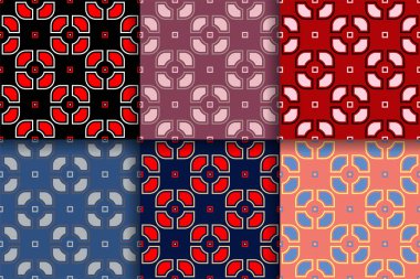 Kesintisiz geometrik desenler. Tekstil, kumaş veya duvar kağıtları için renkli arka planlar topluluğu