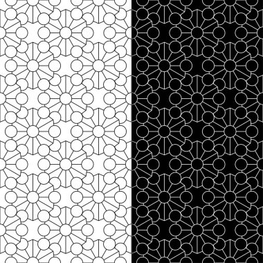 Geometrik süsler kümesi. Web, Tekstil ve duvar kağıtları için siyah ve beyaz Dikişsiz desen