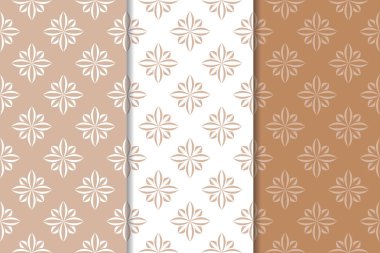 Çiçek süsler kümesi. Kahverengi, bej ve beyaz Dikişsiz desen Tekstil ve duvar kağıtları için