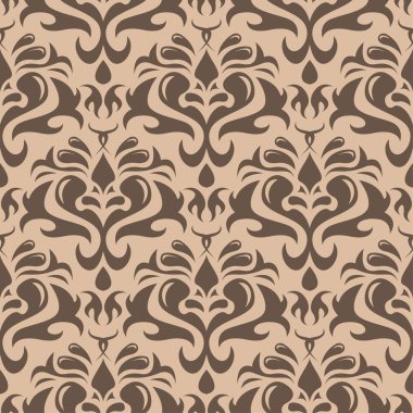 Bej renkli arka plan üzerinde kahverengi çiçek süsleme. Tekstil ve duvar kağıtları için seamless modeli