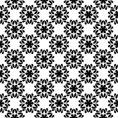 Beyaz arka planda siyah çiçek süsleme. Tekstil ve duvar kağıtları için seamless modeli