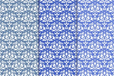 Çiçek süsler kümesi. Mavi dikey Dikişsiz desen. Duvar kağıdı arka plan