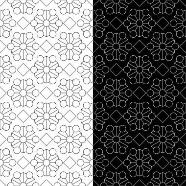 Siyah ve beyaz geometrik süsler. Web, Tekstil ve duvar kağıtları için dikişsiz desen seti