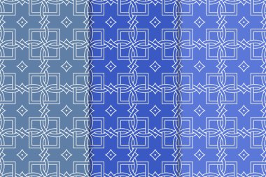 Mavi geometrik süsler. Web, Tekstil ve duvar kağıtları için dikey Dikişsiz desen seti