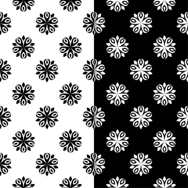 Siyah ve beyaz çiçek arka planlar. Tekstil ve duvar kağıtları için dikişsiz desen seti