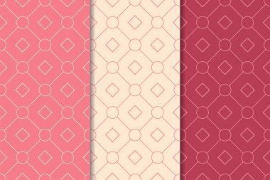 Kiraz kırmızısı geometrik süsler. Web, Tekstil ve duvar kağıtları için dikey Dikişsiz desen seti