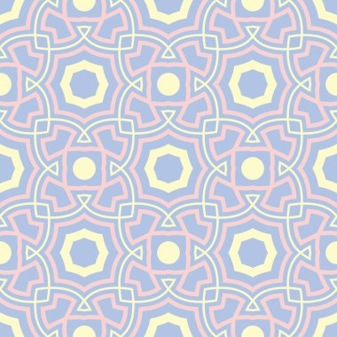 Mavi geometrik seamless modeli. Arka plan bej ve pembe öğeler duvar kağıtları, Tekstil ve kumaş için